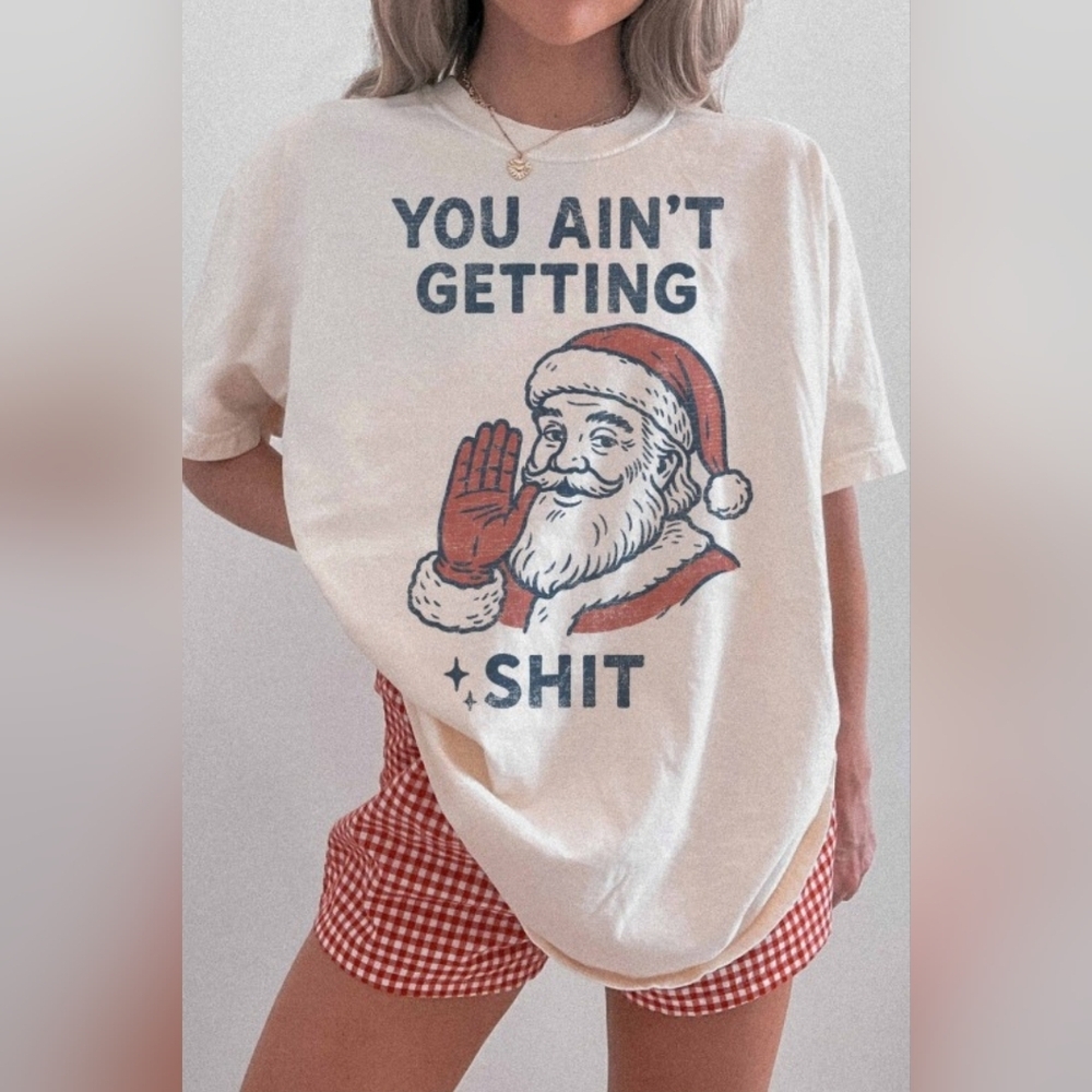 WKNDER You Aint Getting S*** Graphic Santa Tee Holiday Christmas Ash/Grey